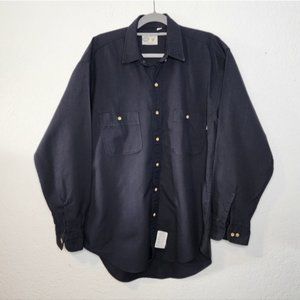 Tyndale Flame Resistant Long Sleeve Button Down Shirt Sz L Cotton Blend Navy